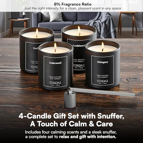 Cendaz Scented Mens Candle Set 4-Pack with Snuffer