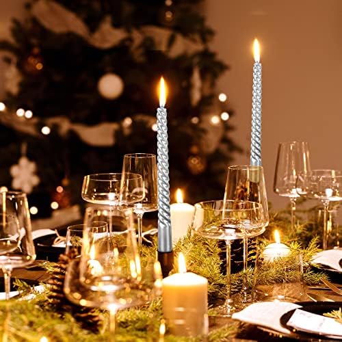 Silver Spiral Taper Candles 10 Inch - Set of 4