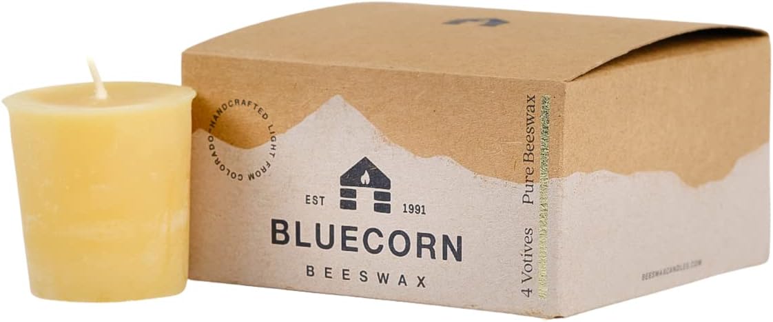 Bluecorn Pure Beeswax Votive Candles 4 Pack