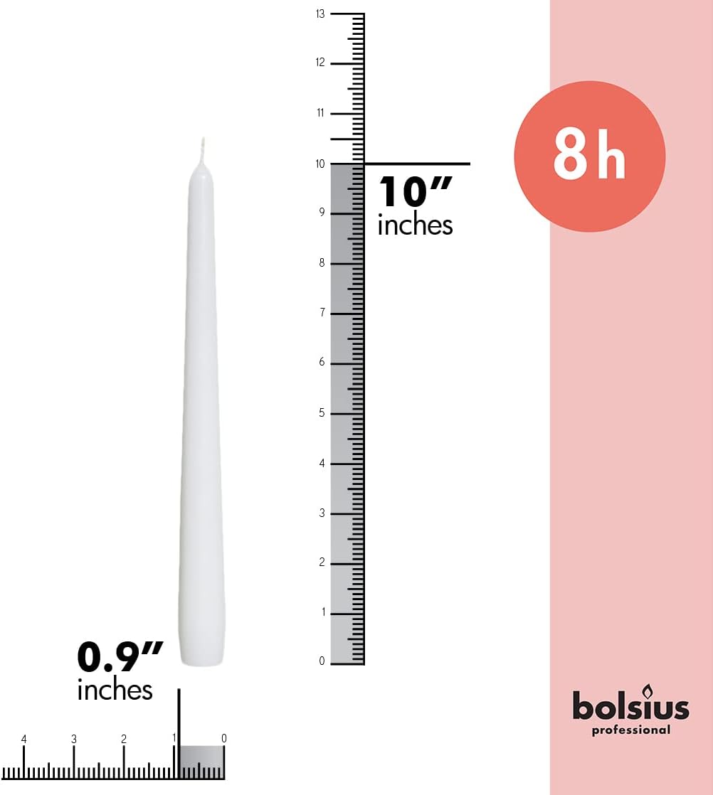 BOLSIUS 10 Inch Dinner Candles 10 Pack Smokeless Dripless Taper Candles