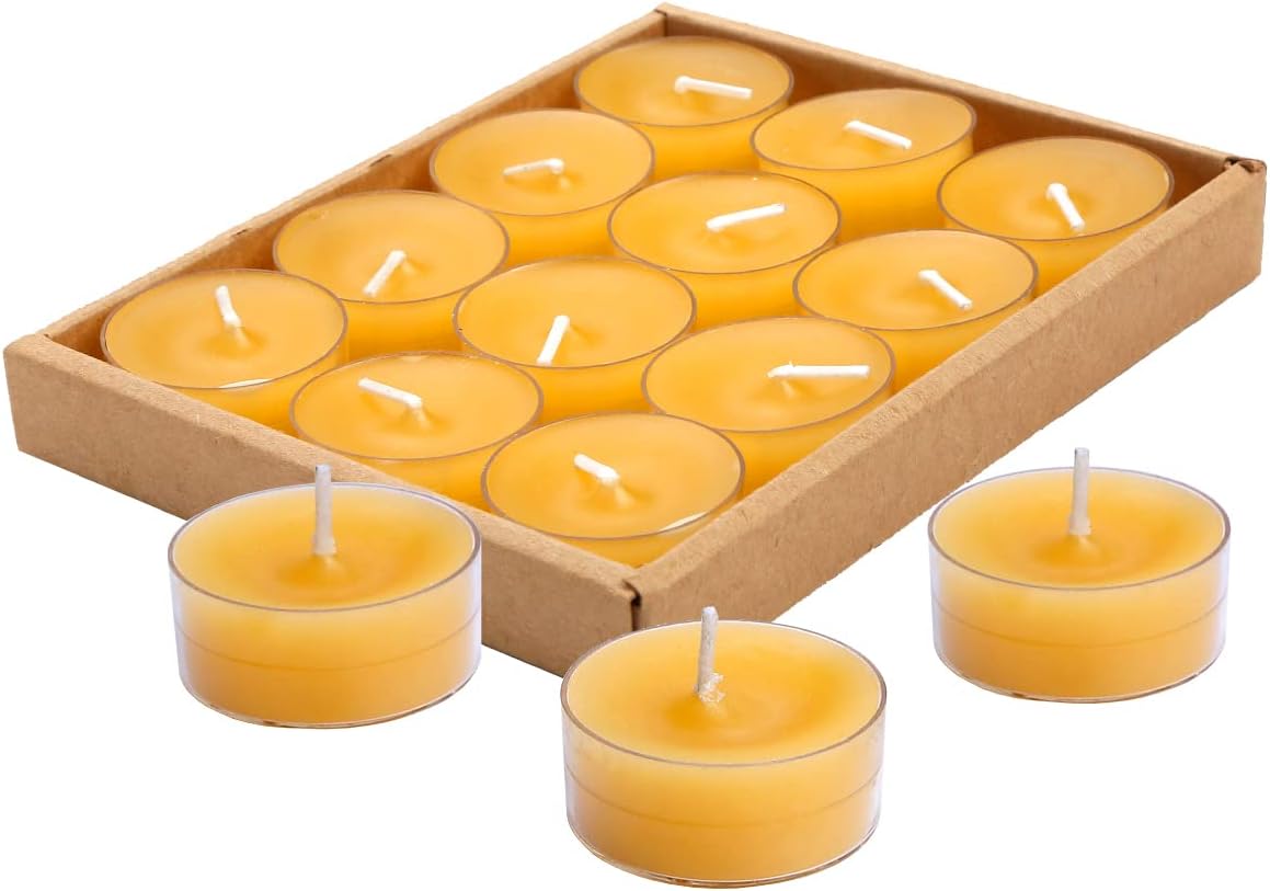 12pcs Natural Beeswax Tealight Candles Handmade Decorative Unscented