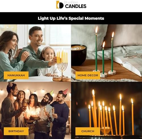 BlueBee Pure Beeswax Taper Candles 40pcs Set with Holders