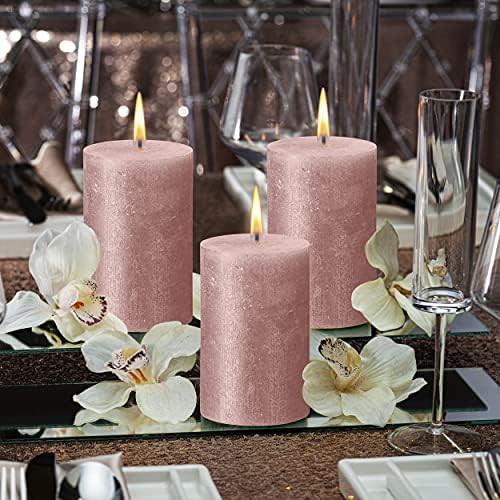 BOLSIUS Pink Shimmer Metallic Pillar Candles 4 Pack