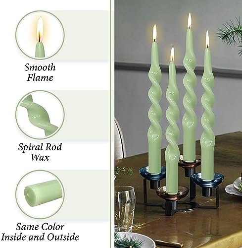 Handmade Spiral Taper Candles - Set of 4 Green