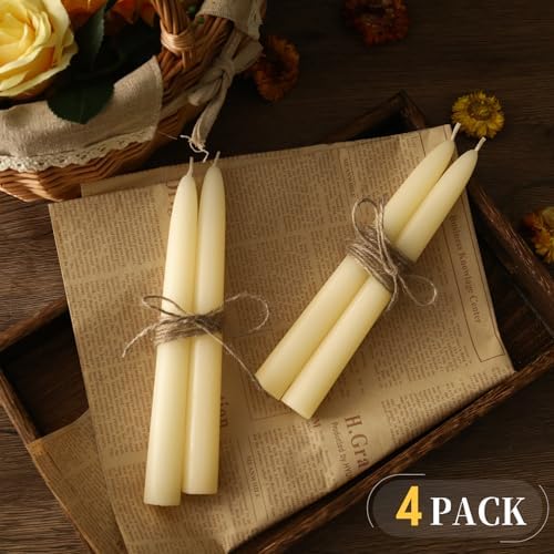 Natural Beeswax Taper Candles Pack of 4 8 Inch White 32 Hours Burn