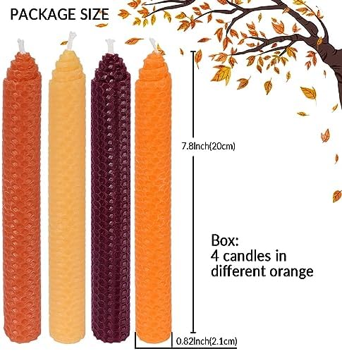 DEYBBY 8 Inch Hand-Rolled Beeswax Taper Candles 4 Pack Cone Top