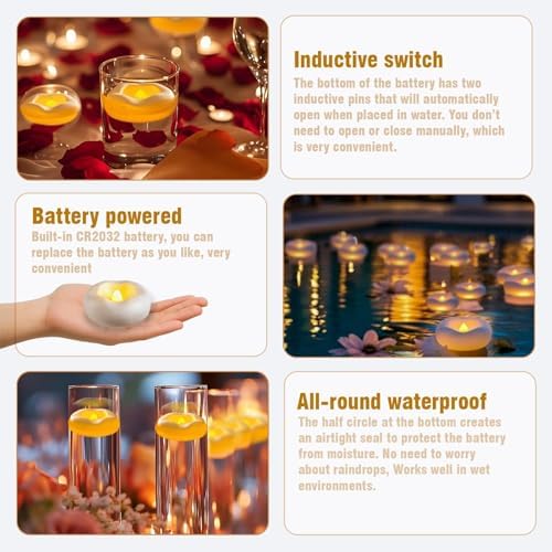 Eynshoo 12 Pack Floating Candles LED Tea Lights Waterproof