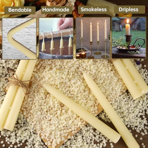 Natural Beeswax Taper Candles Pack of 4 8 Inch White 32 Hours Burn