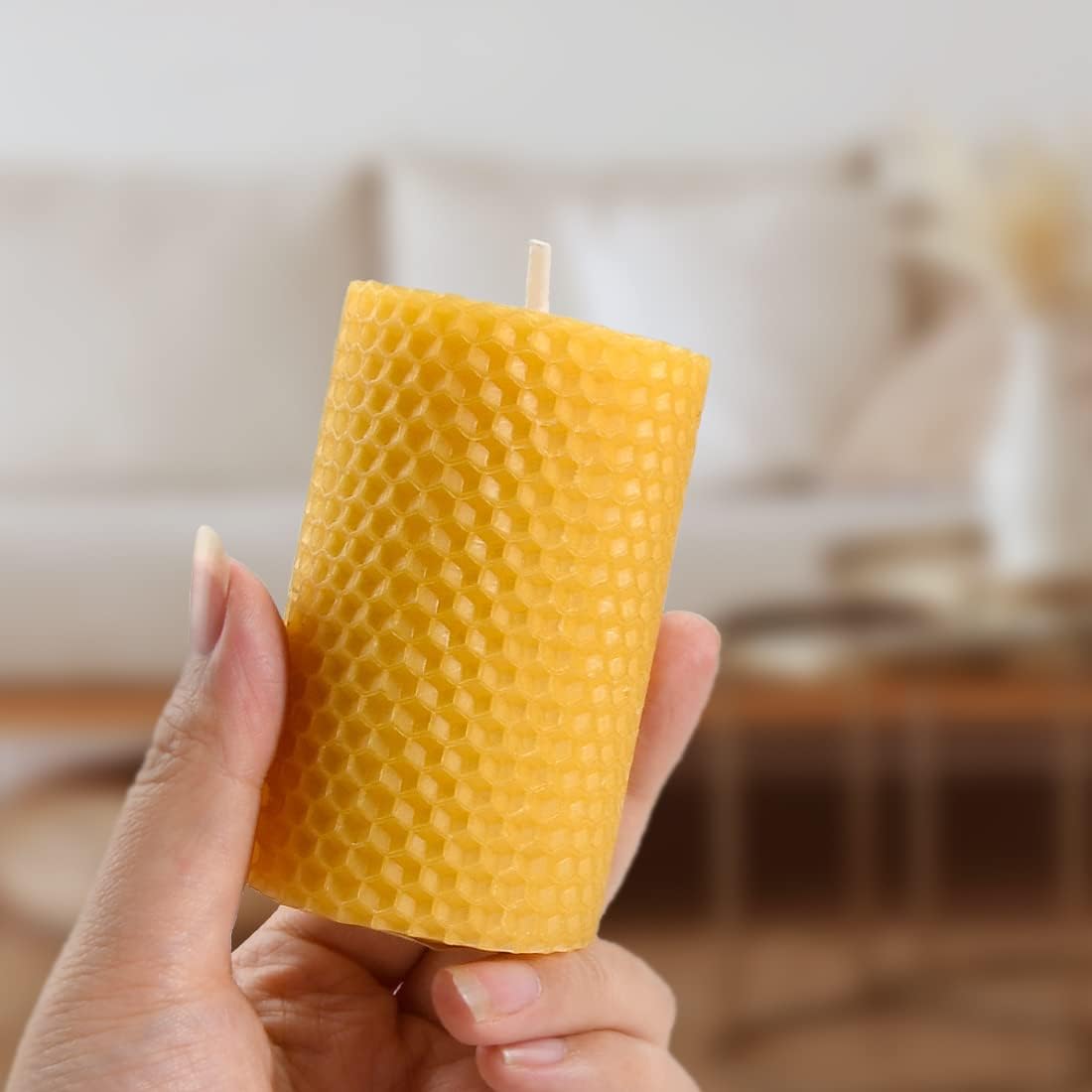 DEYBBY Beeswax Pillar Candles Set of 6 2x33 in