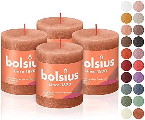 BOLSIUS 4 Pack Rusty Pink Pillar Candles