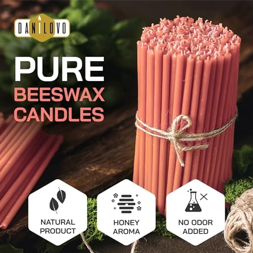 Danilovo Taper Beeswax Candles - Honey Scented Decorative Pack of 50
