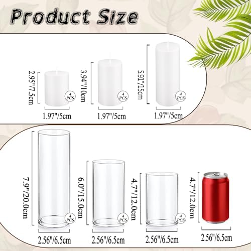 UDU 12 Pillar Candles and 12 Glass Hurricane Holders Set