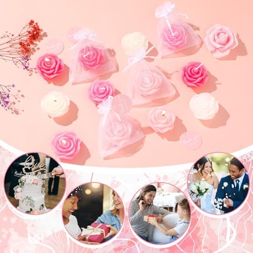 Treela 24 Pack Pink Rose Shaped Tealights for Wedding Favors