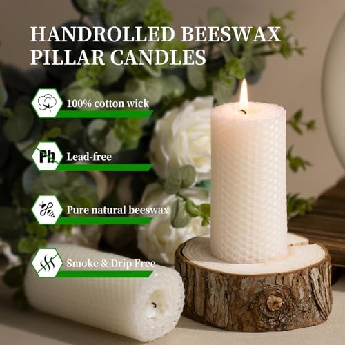 KONNI Beeswax Pillar Candles Set of 3 2x4inch