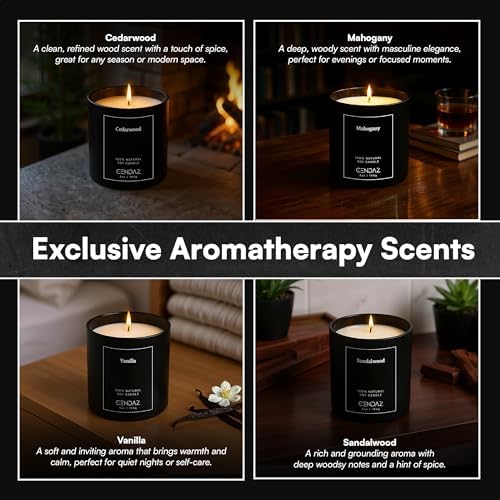 Cendaz Scented Mens Candle Set 4-Pack with Snuffer