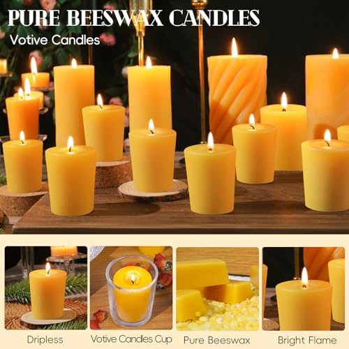 12 Pack Beeswax Votive Candles Pure Smokeless Burn