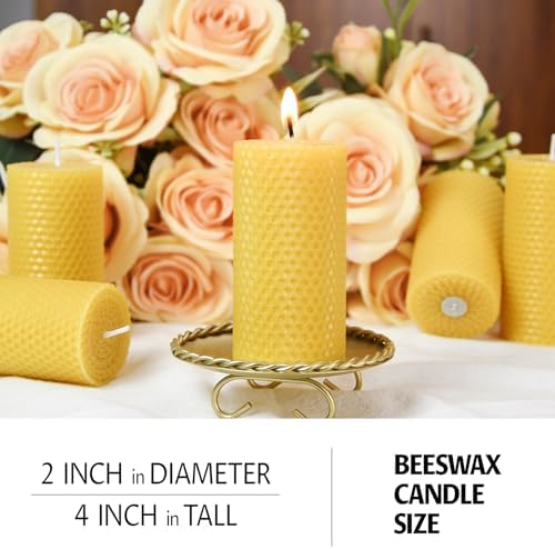 TELOSMA Drippless Beeswax Pillar Candles Set of 6 Yellow