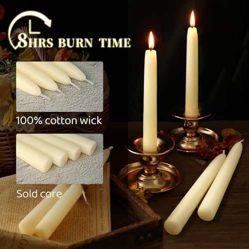 Natural Beeswax Taper Candles Pack of 4 8 Inch White 32 Hours Burn