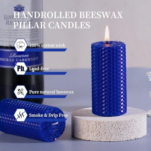 KONNI Beeswax Pillar Candles Set of 3 2x4 Inches Unscented