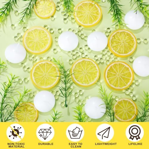 Riceshoot 98 Pcs Lemon Vase Fillers with Floating Candles Kit