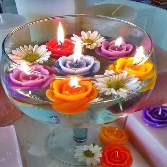 Set of 20 Gold Floating Rose Candles for Events