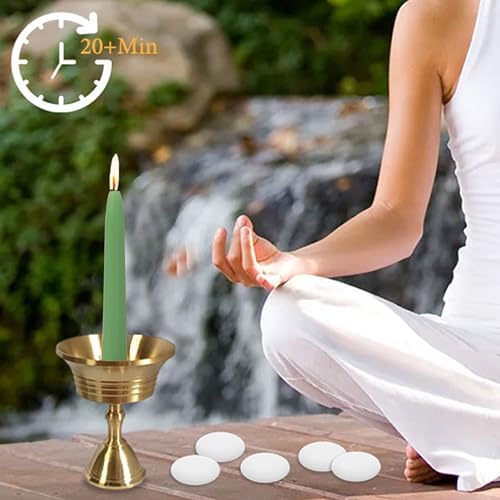 20 Min Sage Green Meditation Candles - 30 Pack with Holder and Wax Dots