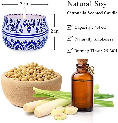 Outdoor Citronella Candles 4x44oz Soy Wax Travel Tin Candles