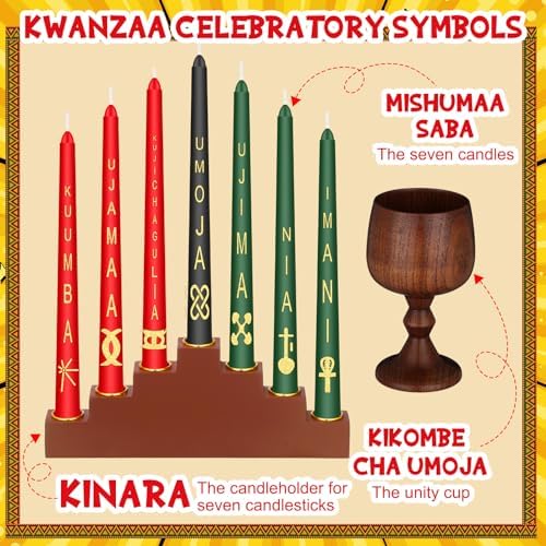 7 Pcs Kwanzaa Kinara Taper Candles Set with Holder and Unity Cup