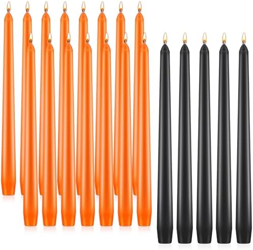 Patelai 20 Pcs Halloween Orange and Black Taper Candles