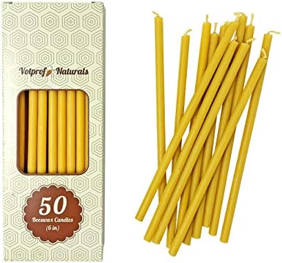 Votprof 50 Raw Beeswax Taper Candles 6 Honey Scent
