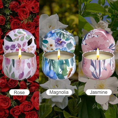 3 Pack Ladies Candles Set Rose Jasmine Magnolia Scented Jar Candles
