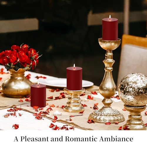 KONNI Dark Red Pillar Candles Set of 3 3x6