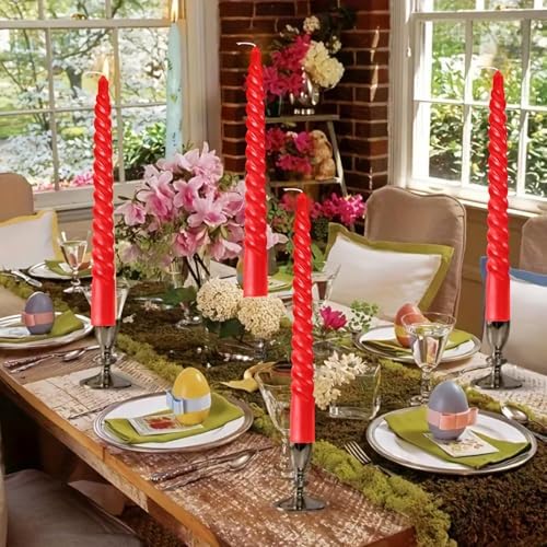 Red Taper Spiral Candles 8 Inch Set of 4