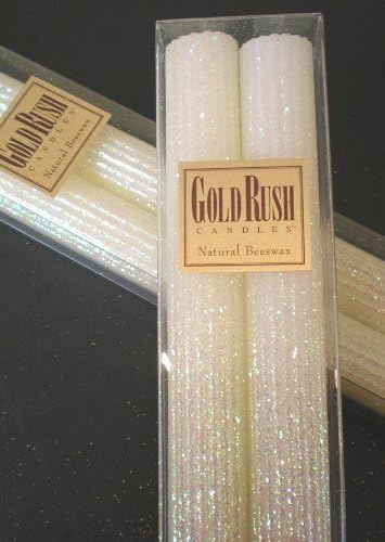 Gold Rush 8 Inch Beeswax Glitter Candles White Lotus Boxed Set of 2