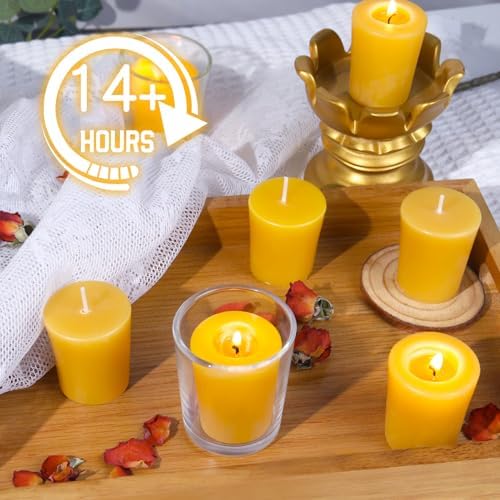 12 Pack Beeswax Votive Candles Pure Smokeless Burn
