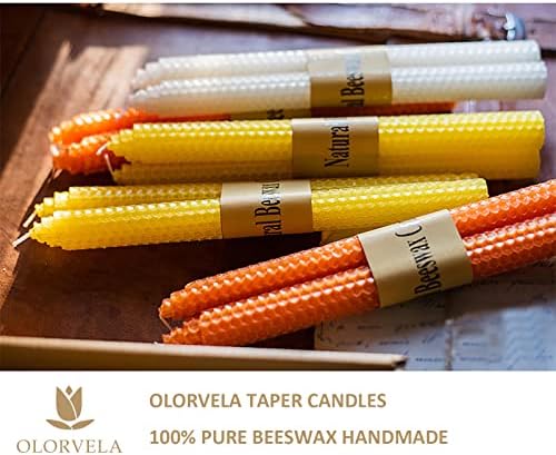 14 Pack Hand-Rolled Beeswax Taper Candles 8 Inch