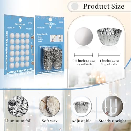 ZECHKAVAA Taper Candle Fittings Set 30 Silver Bobeches 24 White Sticky Dots
