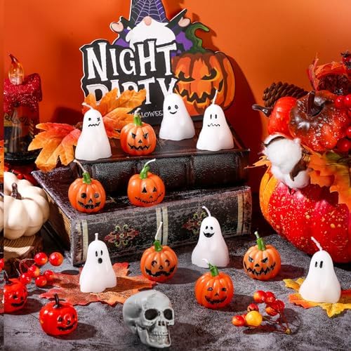 MTLEE 12 Pcs Halloween Ghost Candles Set