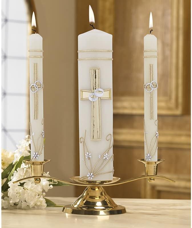 Hand Crafted Wedding Candle Set with Ornate Cross