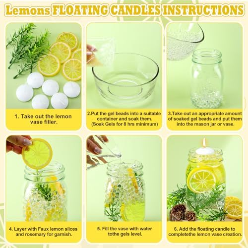 Riceshoot 98 Pcs Lemon Vase Fillers with Floating Candles Kit