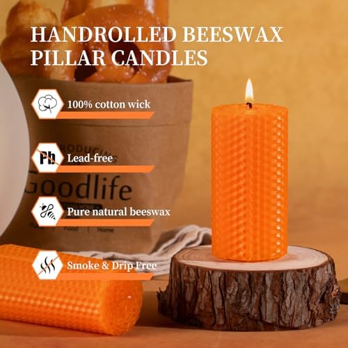 KONNI Beeswax Pillar Candles Set of 3 2x4 Inch Unscented