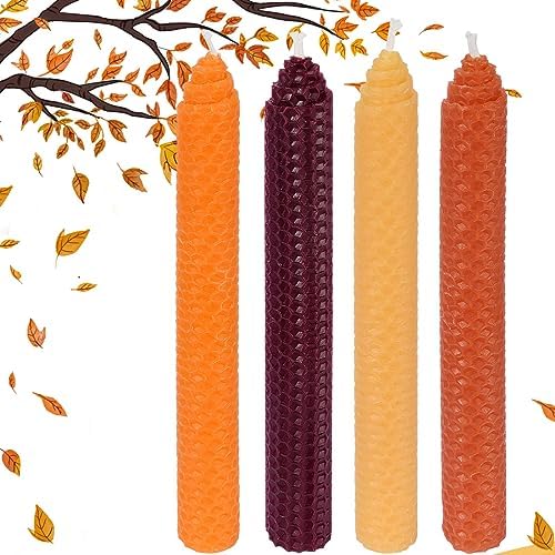 DEYBBY 8 Inch Hand-Rolled Beeswax Taper Candles 4 Pack Cone Top