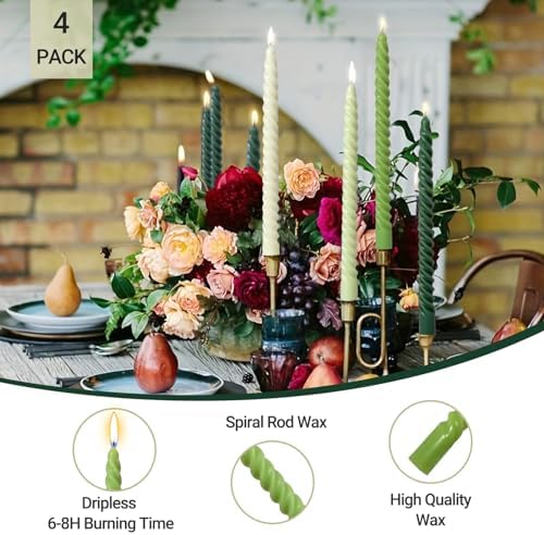 10 Inch Spiral Taper Candles Green Series 4 Pack