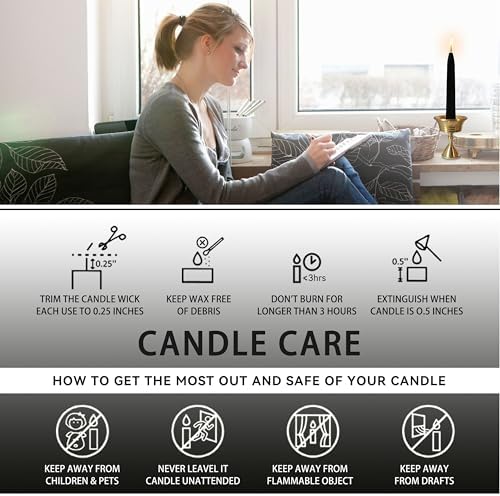 20 Min Black Meditation Candles 30 Pack with Holder and Wax Dots