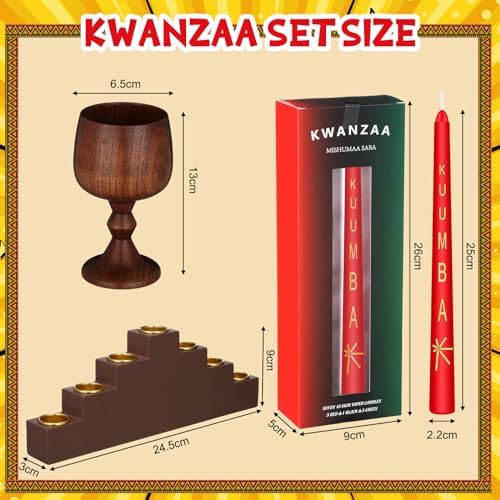 7 Pcs Kwanzaa Kinara Taper Candles Set with Holder and Unity Cup