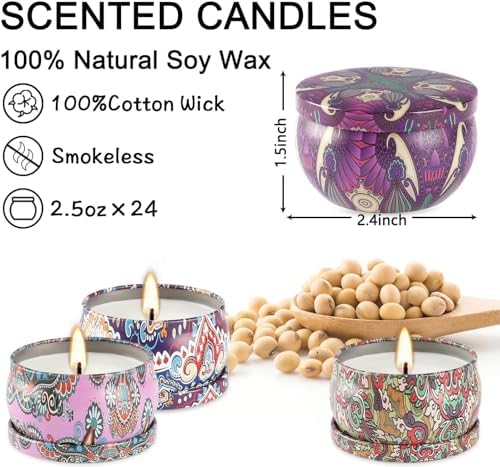 24 Scented Candles Gift Set Soy Wax Jar Candles