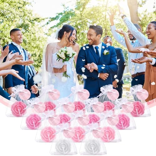 Treela 24 Pack Pink Rose Shaped Tealights for Wedding Favors