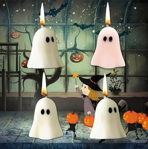 4 Piece Cute Ghost Candle Set for Halloween Decor