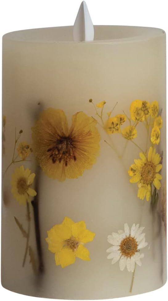 Creative Co Op Pillar LED Candle with Daisy Inlay and Timer