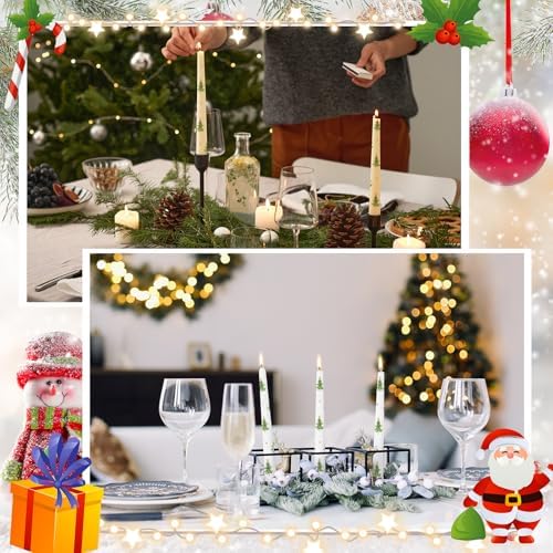 12 Pcs Dripless Taper Candles with Christmas Tree Patterns
